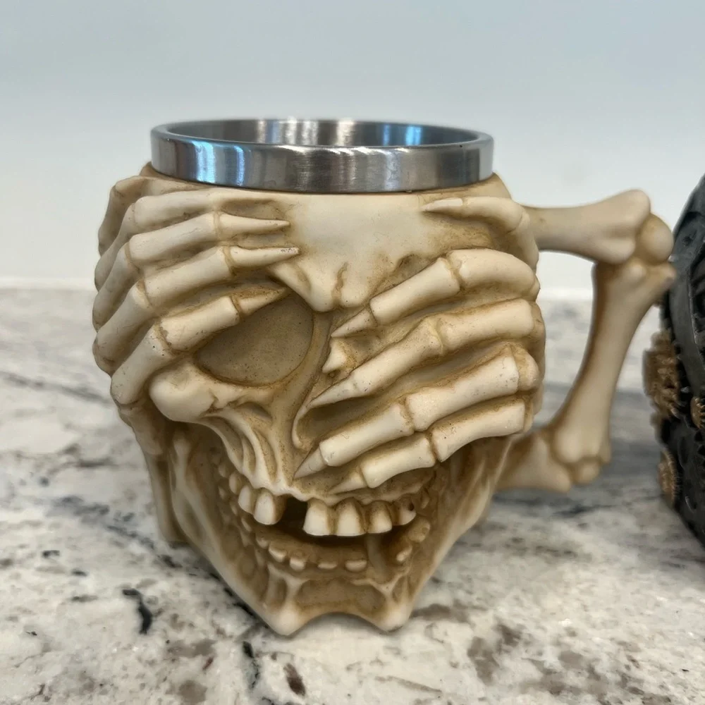 3 Skeleton and Skull Themed Mugs Set Halloween